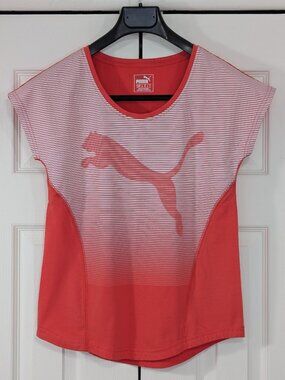 Puma Coral Red Gradient Striped Womens Activewear T-Shirt